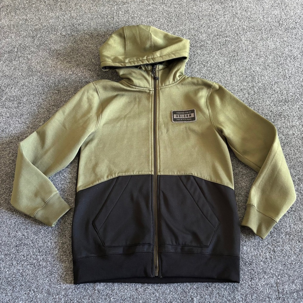 Volcom Kids Medium 10 Olive Green Black Colorblock Full Zip Tech Hoodie I2451901